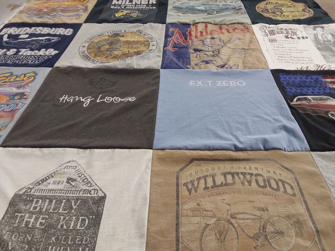 T-shirt quilt with outdoor adventure, history themes by Cole from PA