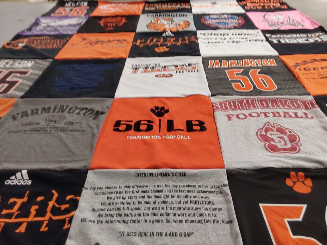 T-shirt quilt from farmington high school, south dakota university by patricia from MN