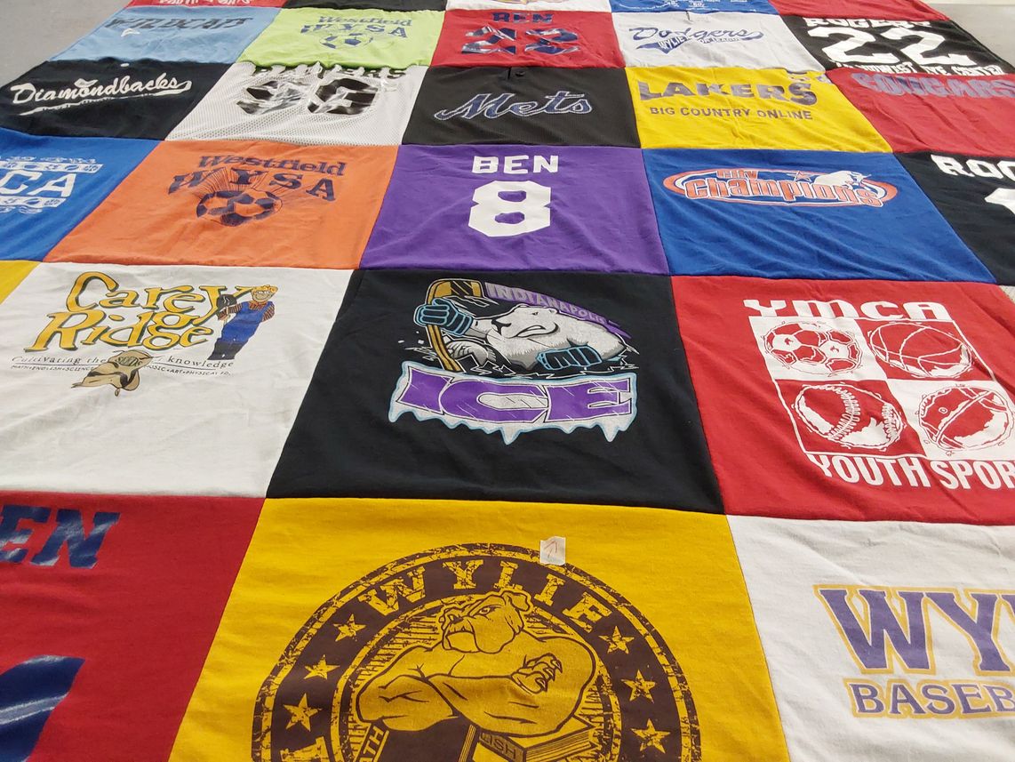 T-shirt quilt featuring los angeles dodgers, los angeles lakers by Carolyn from TX