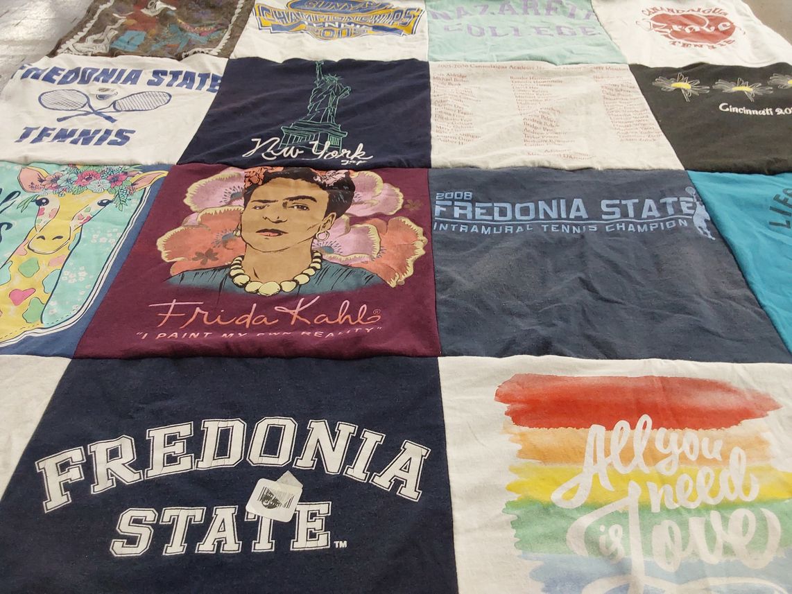 T-shirt quilt featuring fredonia state intramural tennis by Marjorie from NY