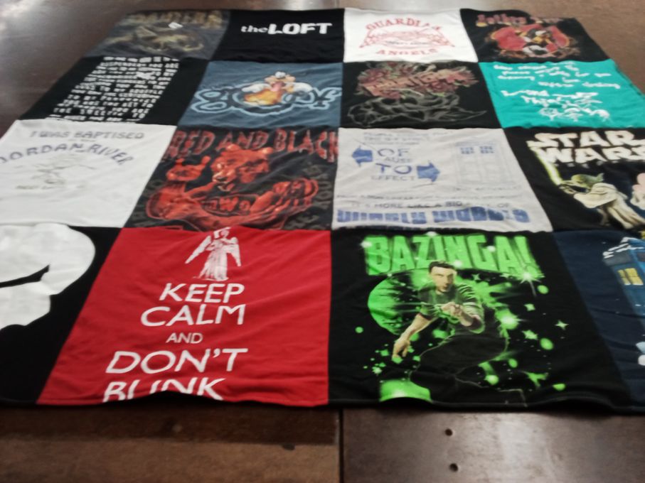 T-shirt quilt with science fiction, fantasy themes by Stephanie from FL