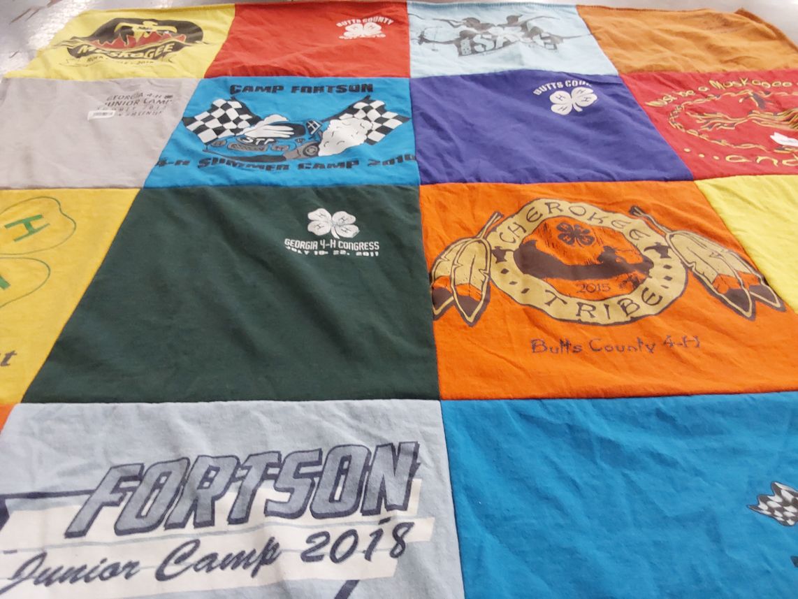 T-shirt quilt with camping, youth programs themes by harrileen from GA