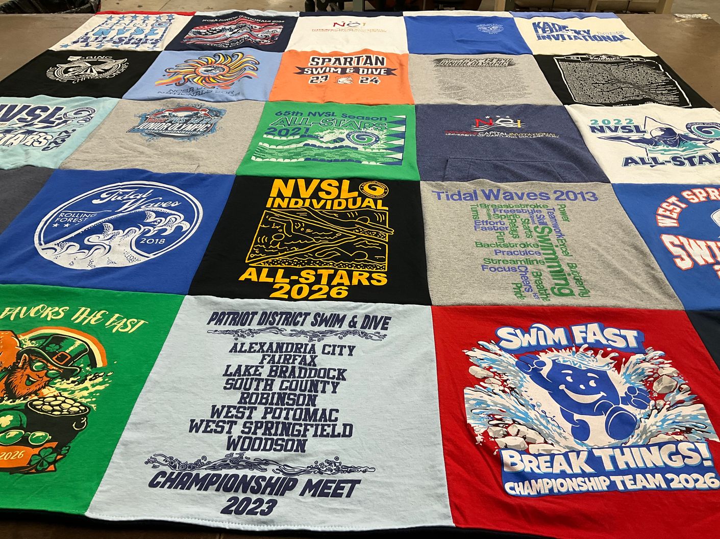 T-shirt quilt with swimming themes by Danielle from VA