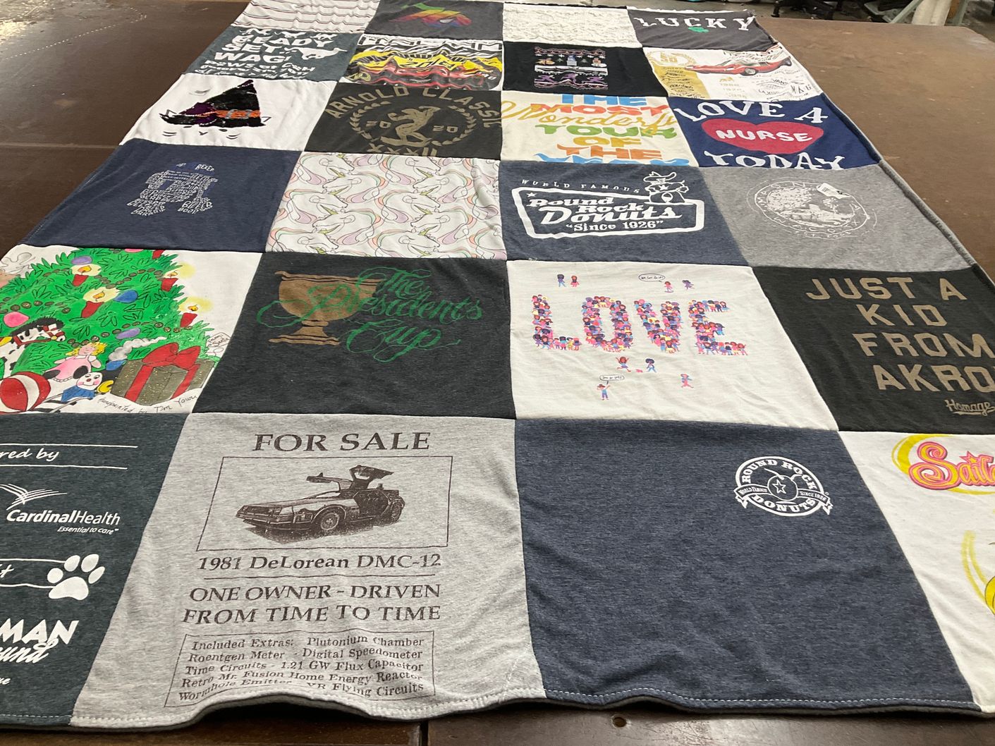 T-shirt quilt with donuts, nostalgia themes by Jeffrey from OH