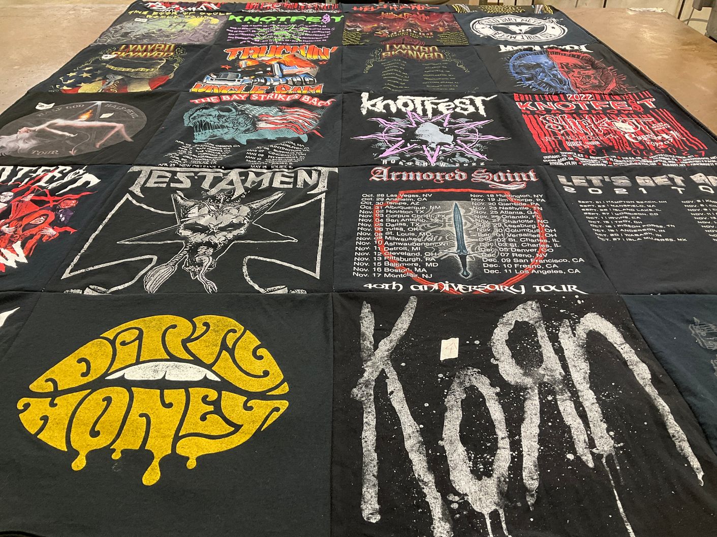 T-shirt quilt with music, metal themes by Kellie from NC