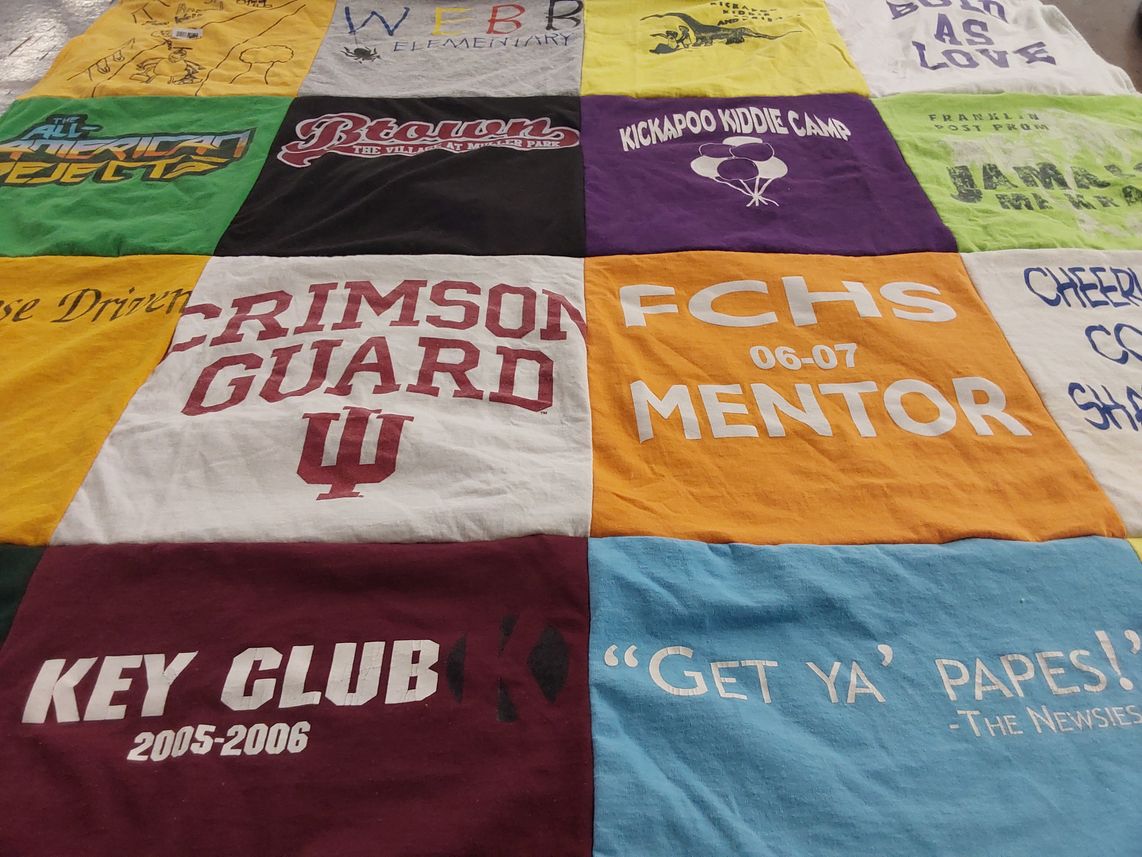 T-shirt quilt from fchs, franklin college by Sheila from IN