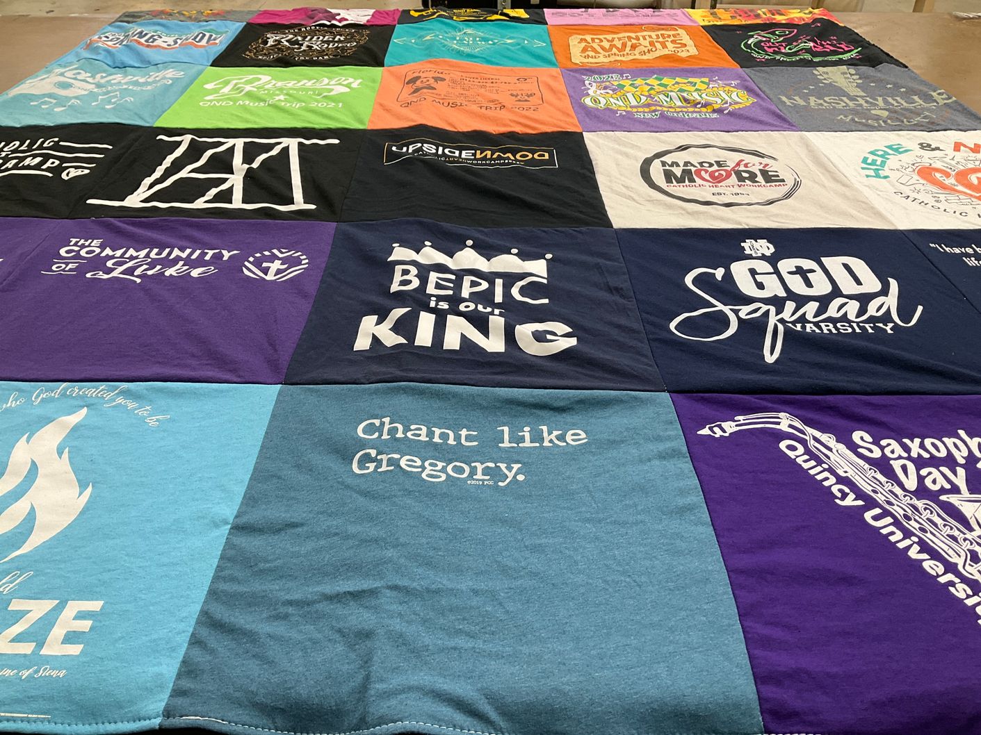 T-shirt quilt from quincy university by Gina from IL