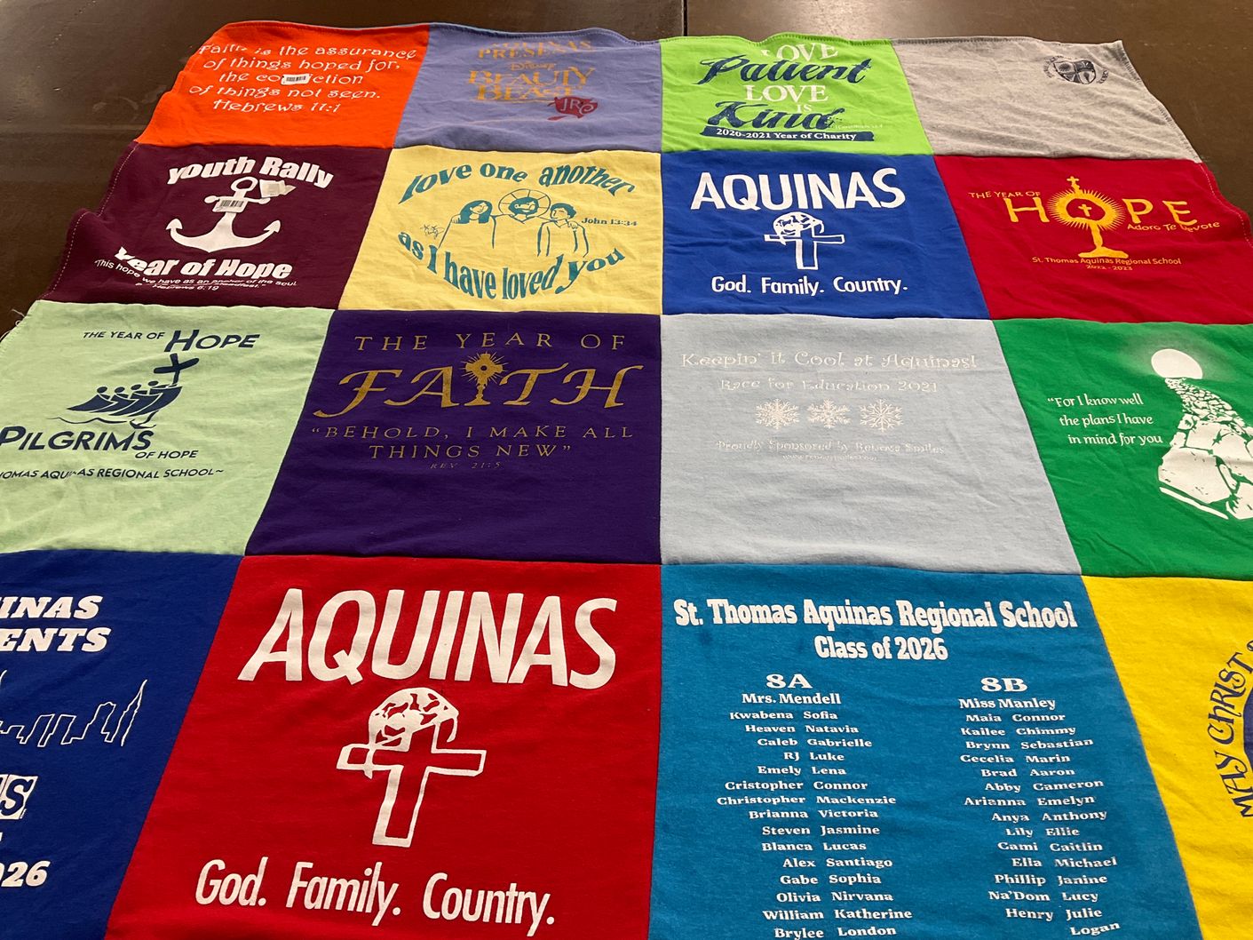 T-shirt quilt from st. thomas aquinas regional school by Michelle from VA