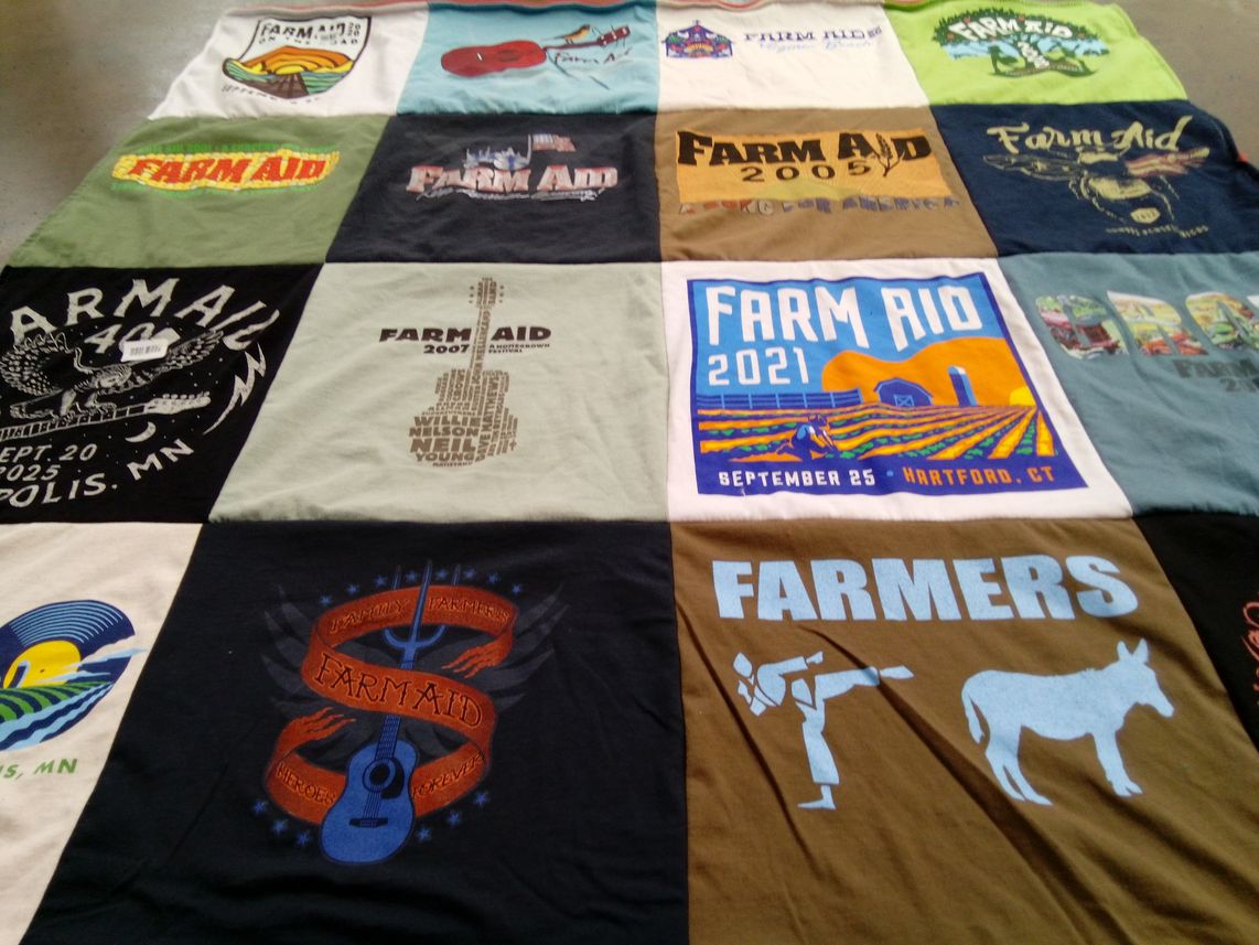 T-shirt quilt with farming, music themes by Rick from RI
