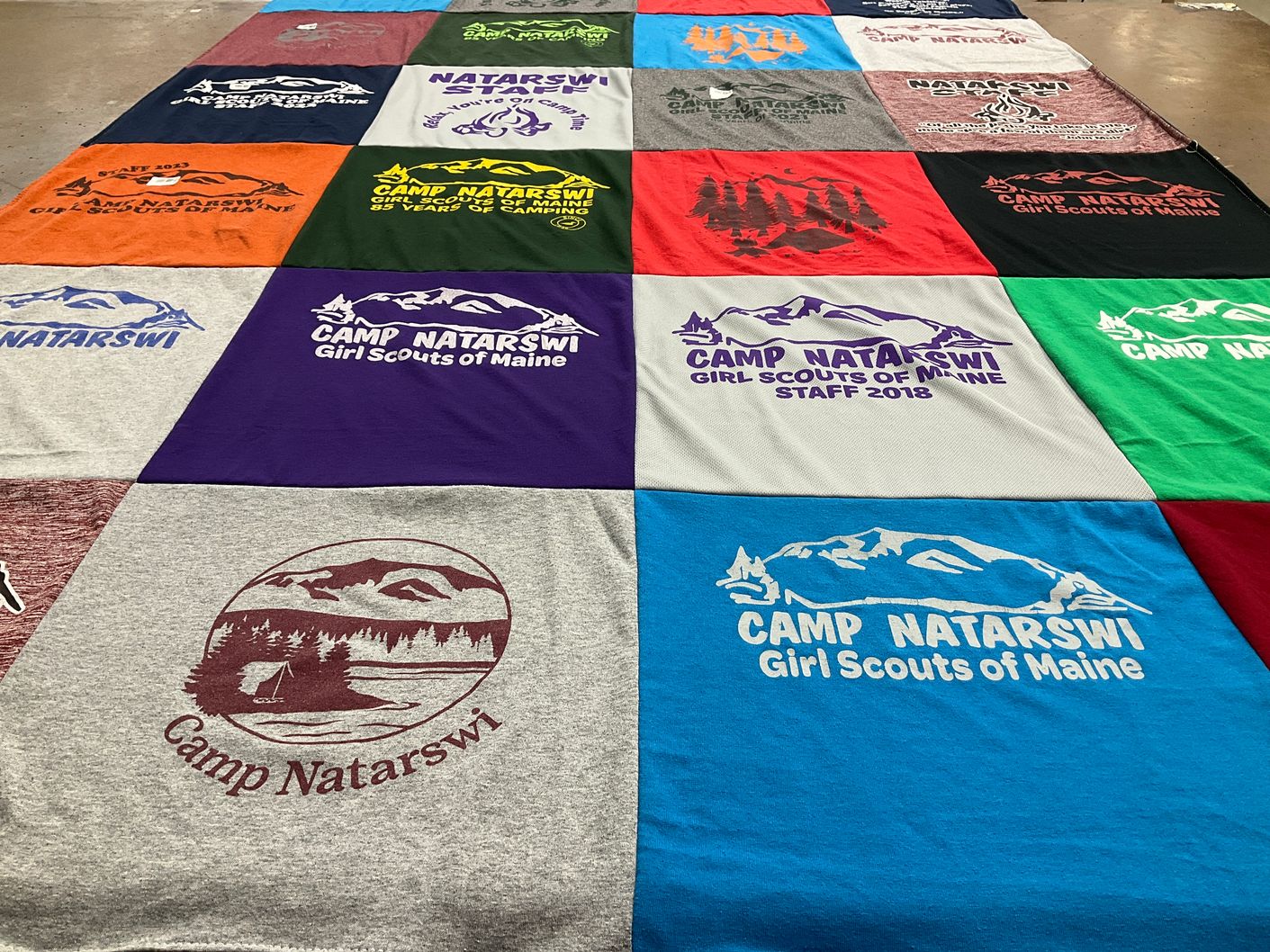 T-shirt quilt with camping, girl scouts themes by Mariah from AL