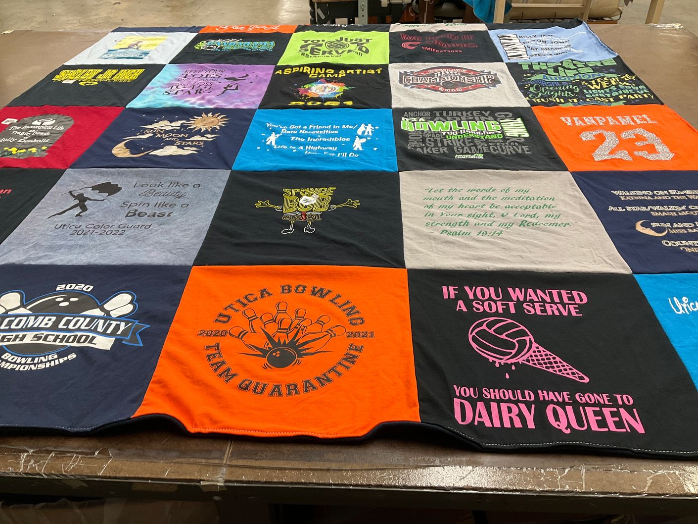 T-shirt quilt featuring utica bowling team by Karen from MI