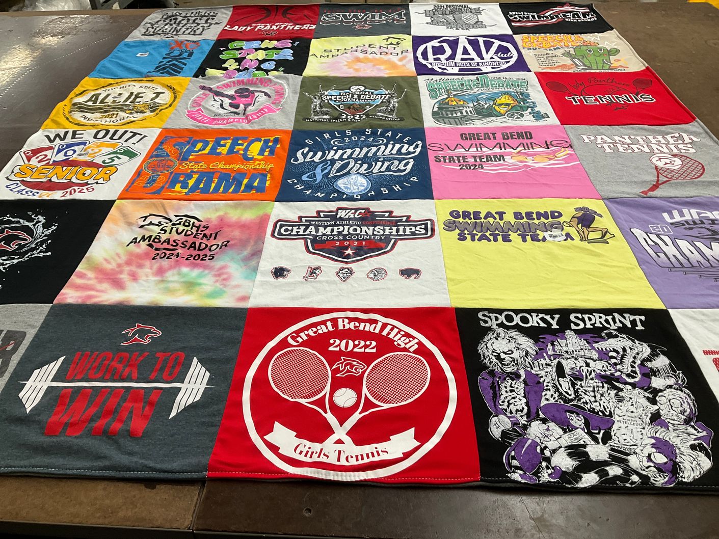 T-shirt quilt featuring great bend swimming, great bend tennis by Carrie from KS