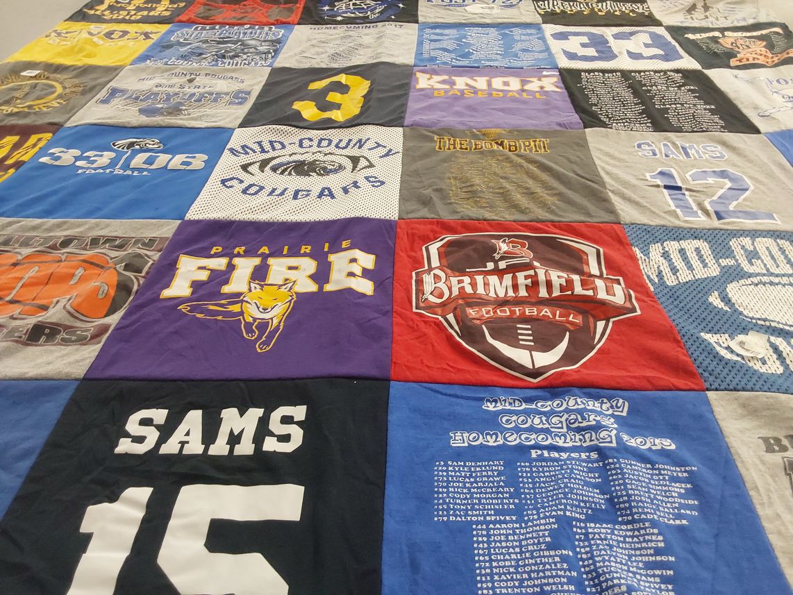 T-shirt quilt featuring mid-county cougars football, brimfield football by Annettw from IL