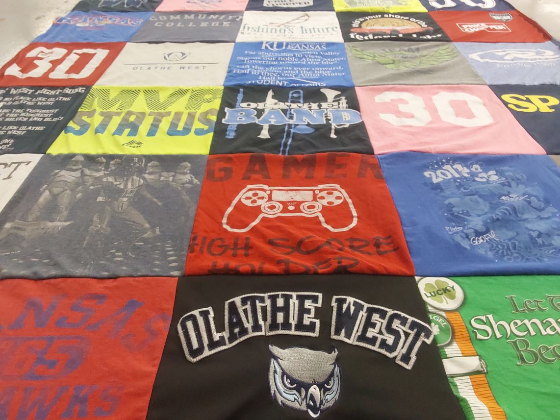 T-shirt quilt featuring olathe west high school hawks by Kristy from KS