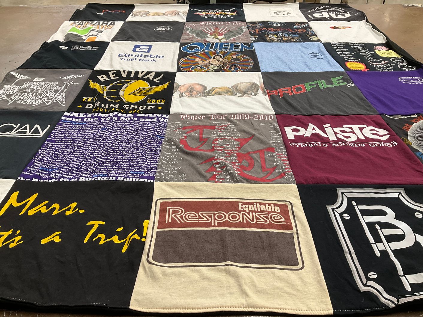T-shirt quilt with music, drumming themes by ANDY from MD