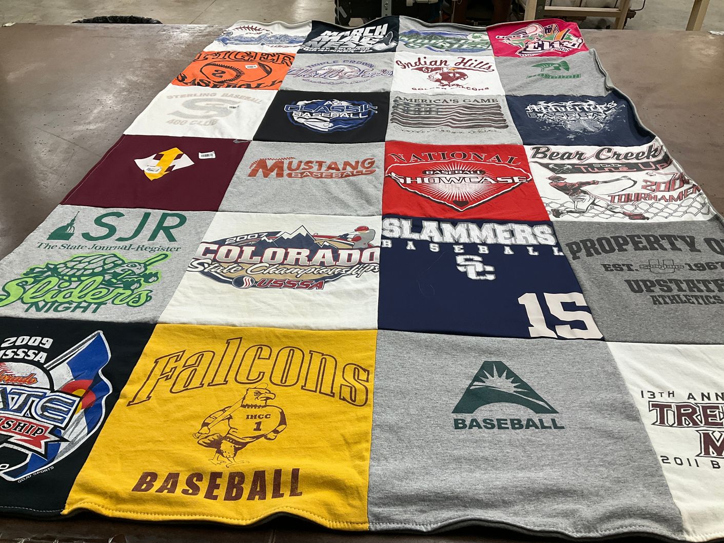T-shirt quilt featuring ihcc falcons baseball by Luella from CO