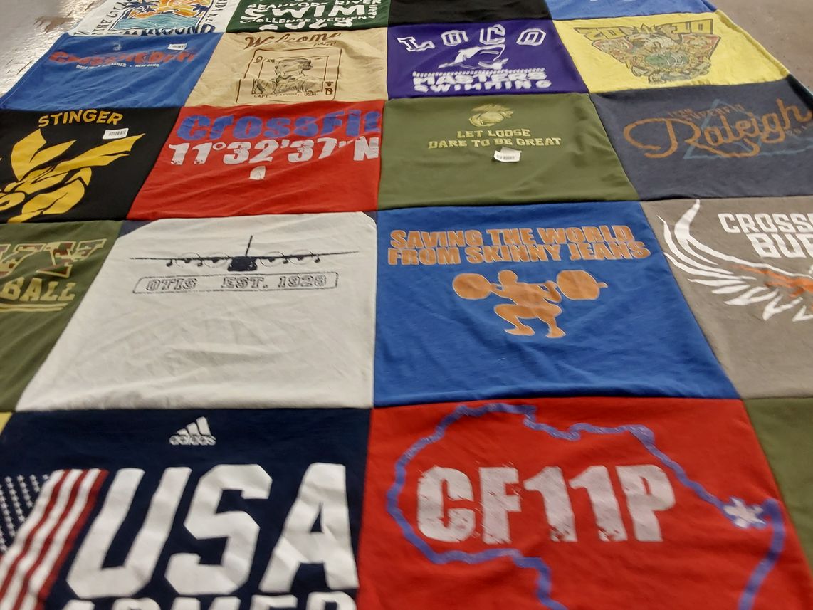 T-shirt quilt with fitness, exercise themes by TONI from CA