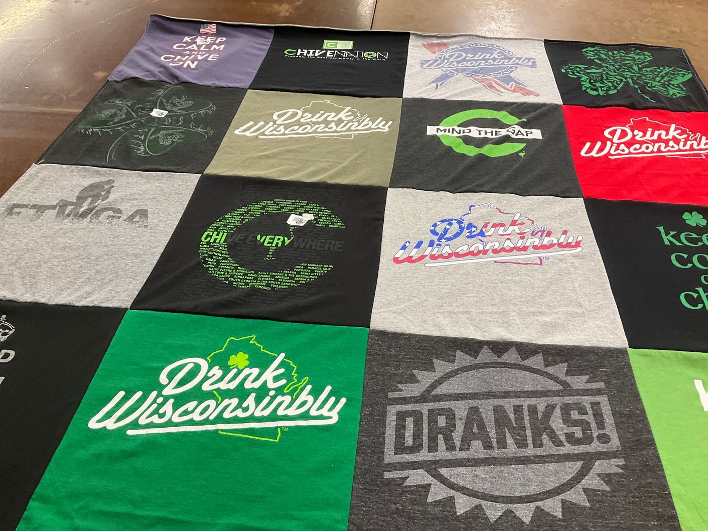 T-shirt quilt with drinking, st. patrick's day themes by Debrah from WI