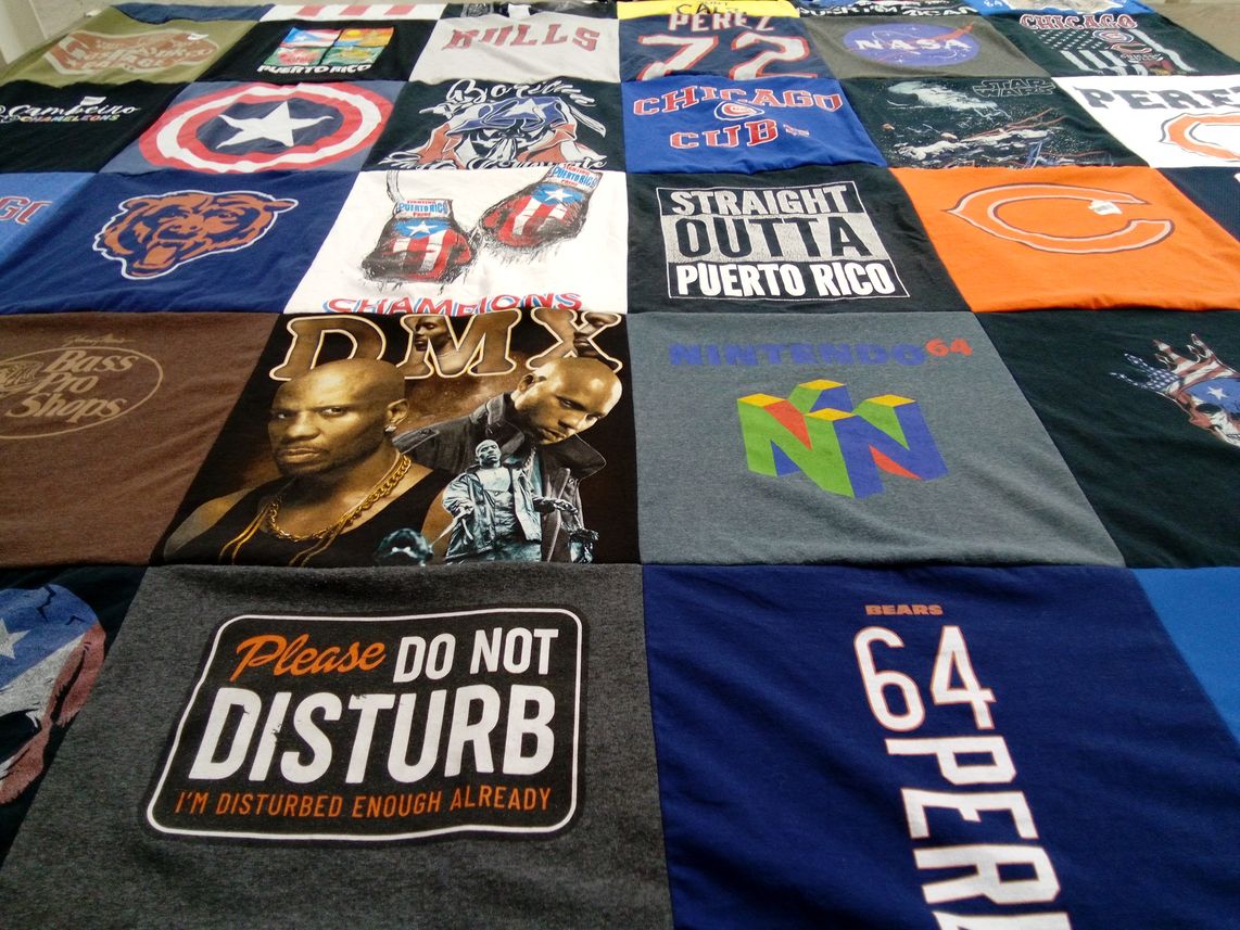 T-shirt quilt featuring chicago bears, chicago cubs by Miguel from CA