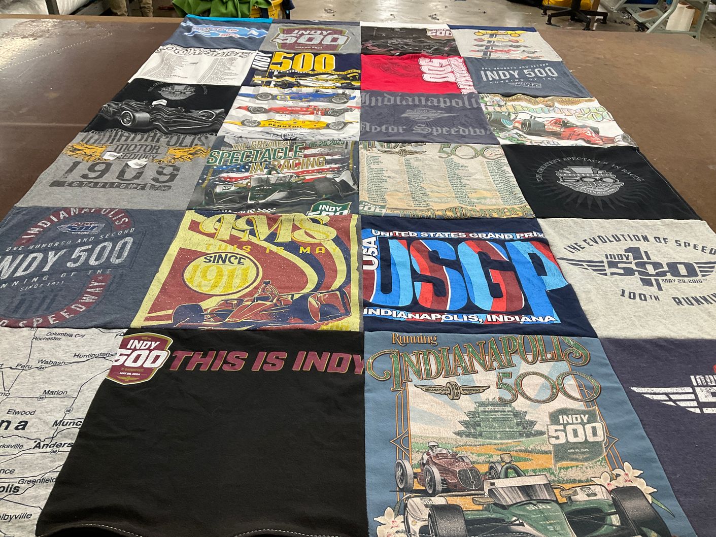 T-shirt quilt with auto racing, motorsports themes by Anthony from IN
