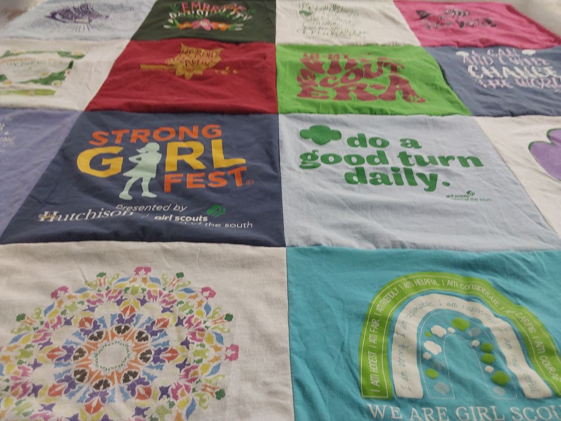 T-shirt quilt with girl empowerment, community service themes by Amy from MS