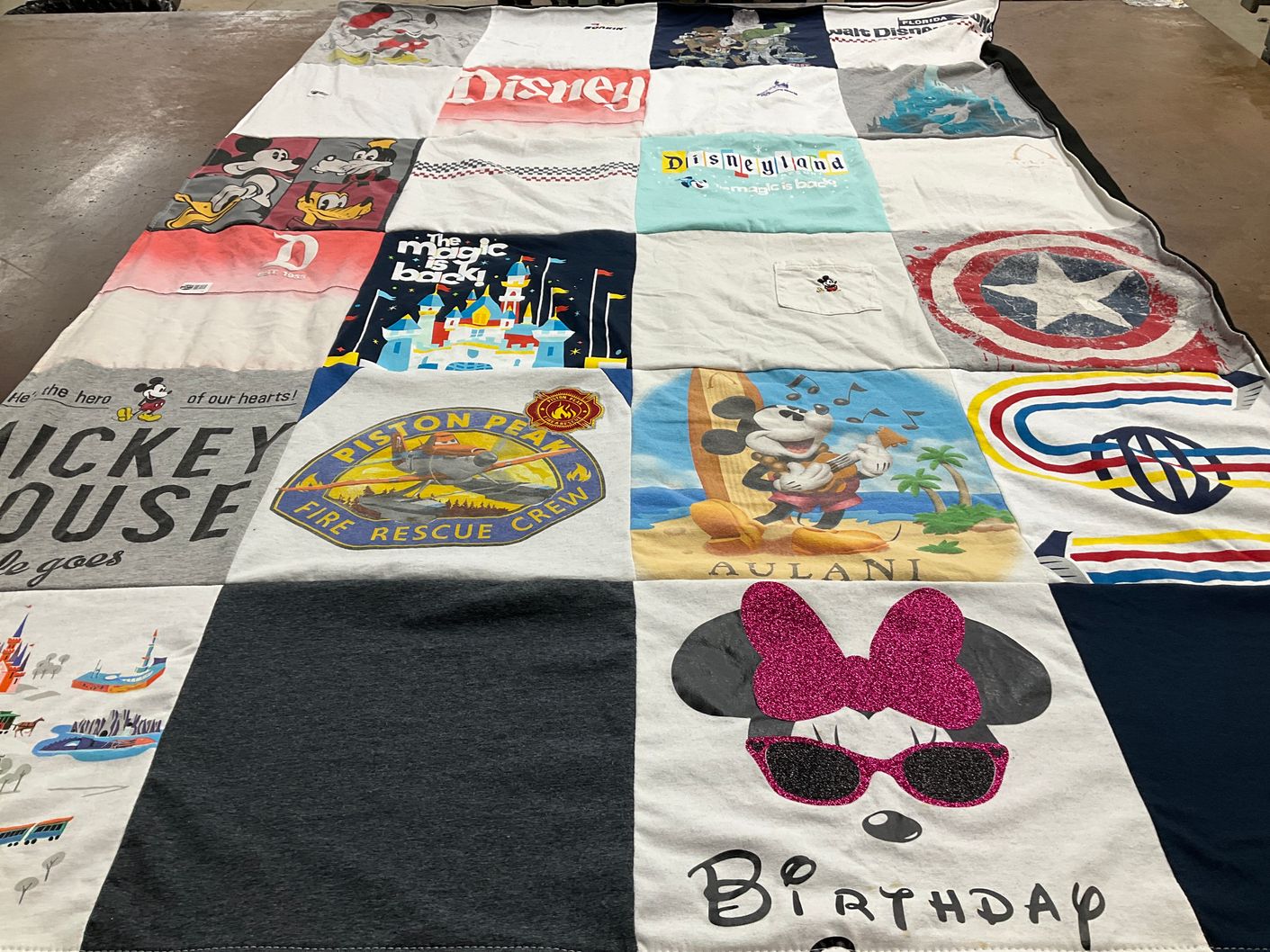 T-shirt quilt with disney, disneyland themes by Megan from CA