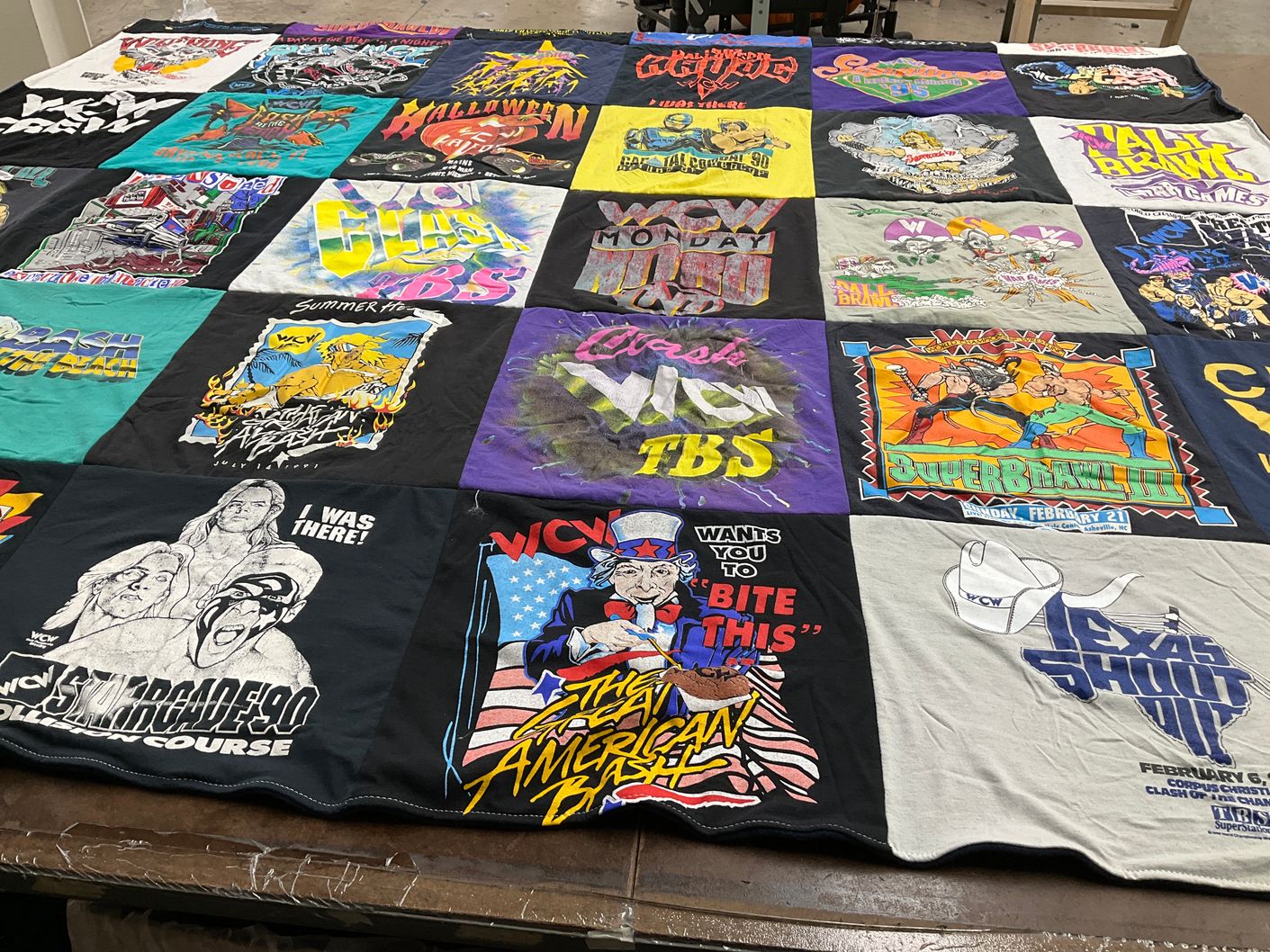 T-shirt quilt with wrestling, wrestlemania themes by Bill from GA