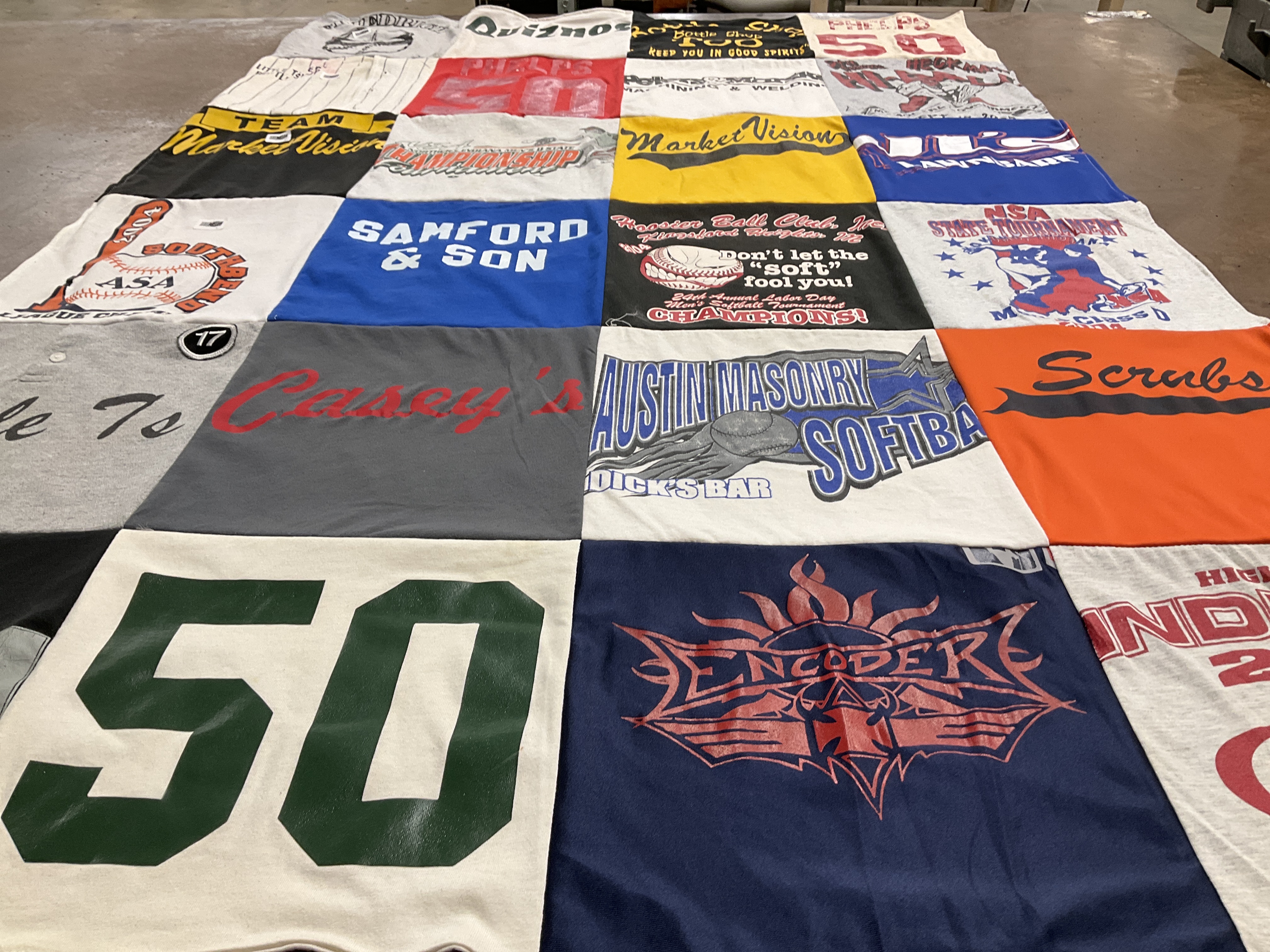 T-shirt quilt with softball, sports themes by Joe from AL