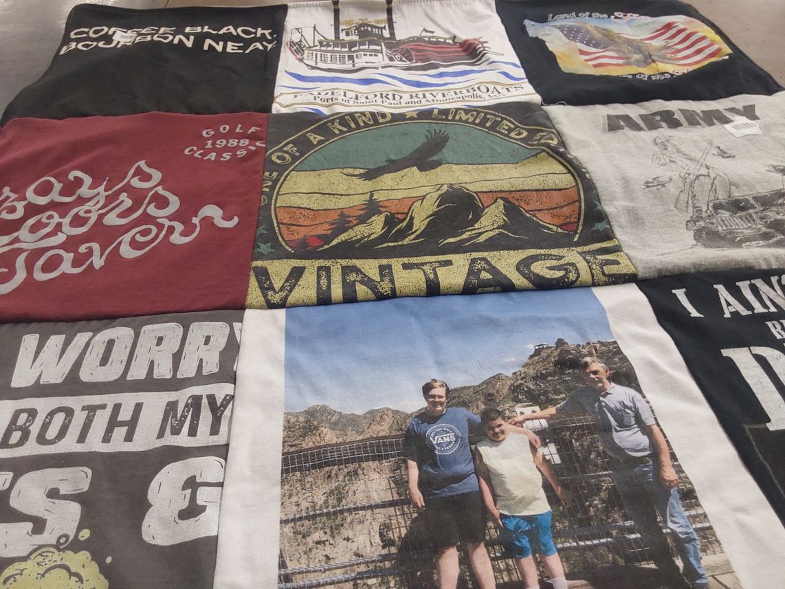 T-shirt quilt with golf, travel themes by Jackie from MI