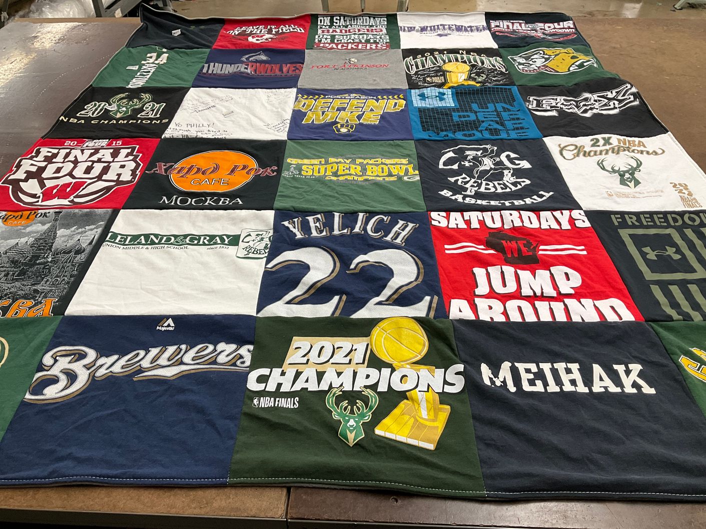 T-shirt quilt featuring milwaukee brewers, wisconsin badgers by Pamela from UT