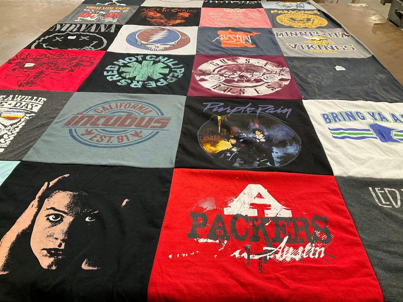 T-shirt quilt featuring minnesota vikings football, green bay packers football by Tiffany from MN