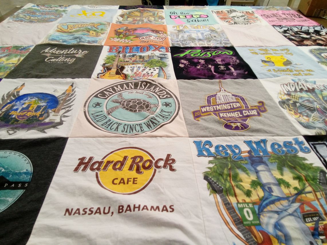 T-shirt quilt with travel, music themes by Brenda from MO