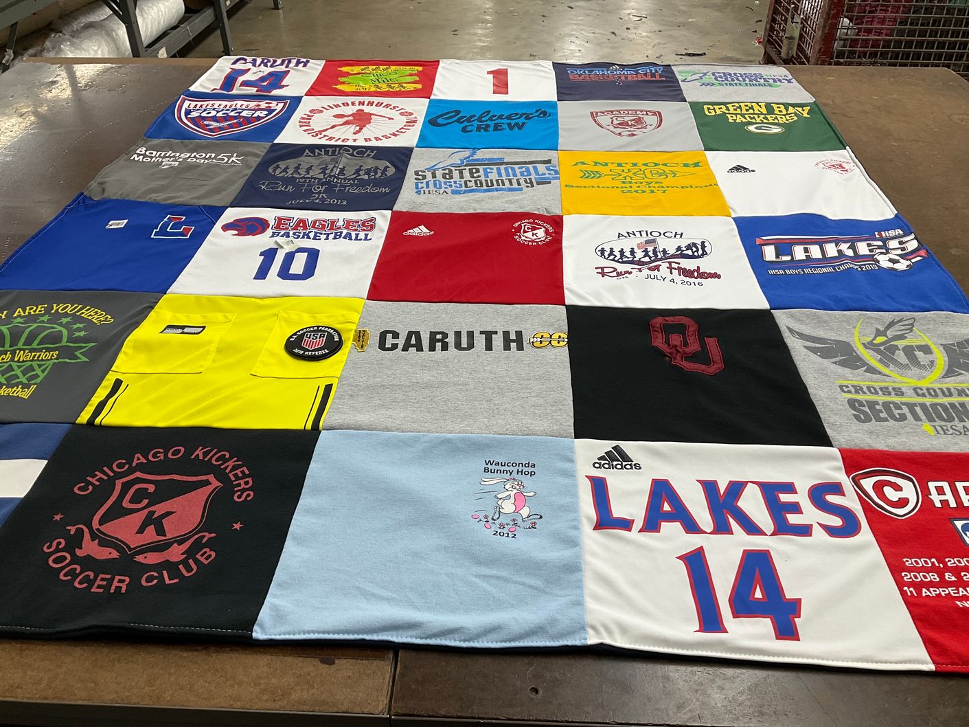 T-shirt quilt featuring eagles basketball, chicago kickers soccer club by Laura from IL