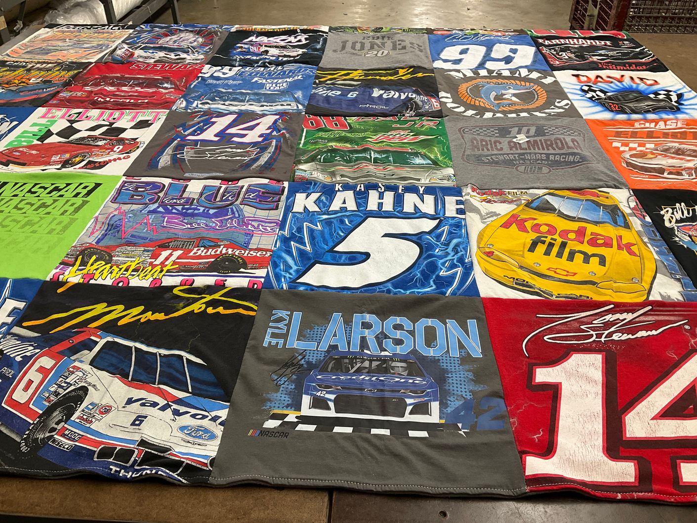 T-shirt quilt with auto racing, nascar themes by Kishia from IN