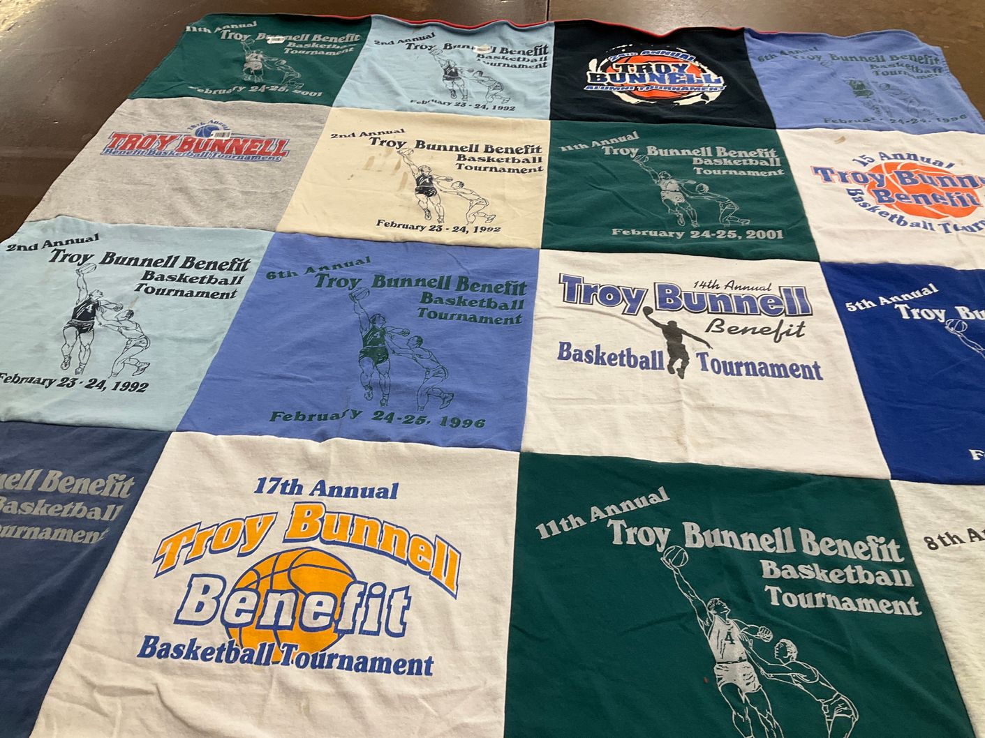 T-shirt quilt with basketball themes by Ruth from TX