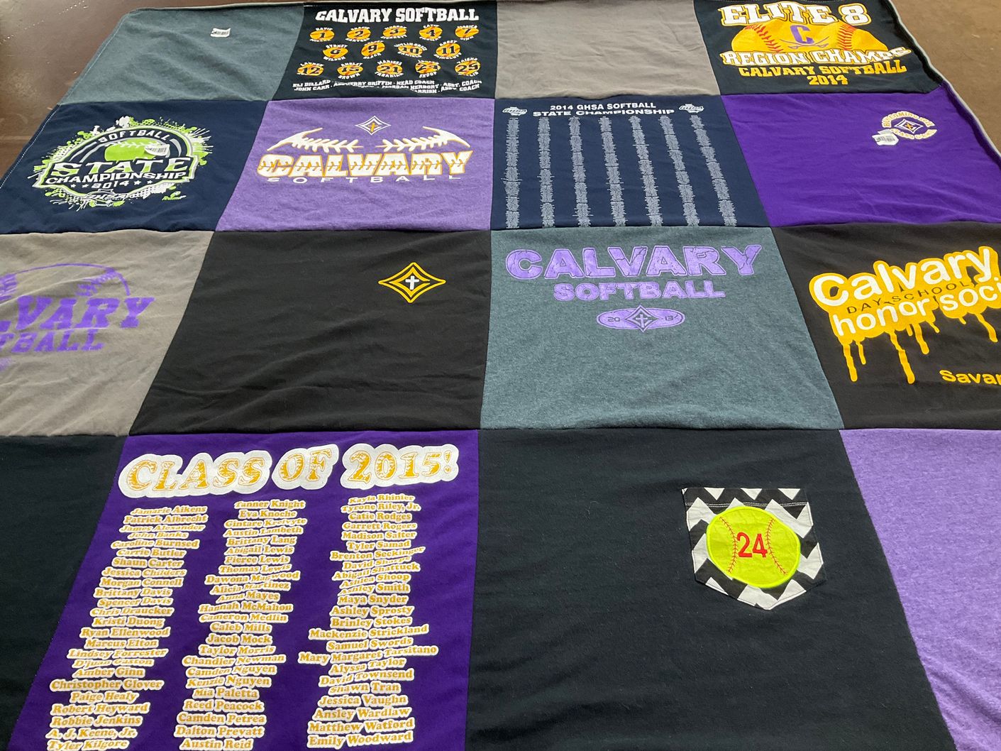 T-shirt quilt featuring calvary softball by Tambra from GA