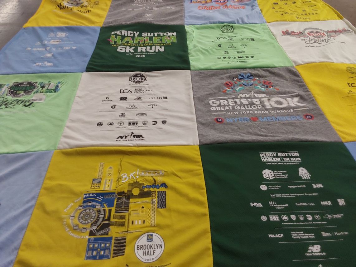 T-shirt quilt with running, marathons themes by Steven from NY
