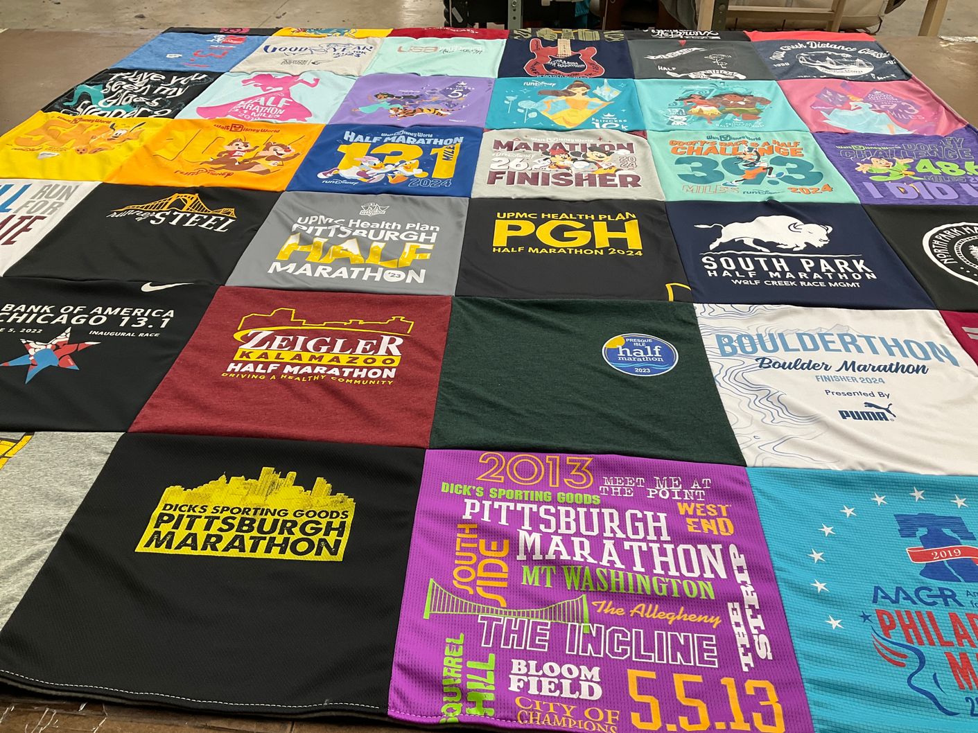 T-shirt quilt with running, fitness themes by Deanna from PA