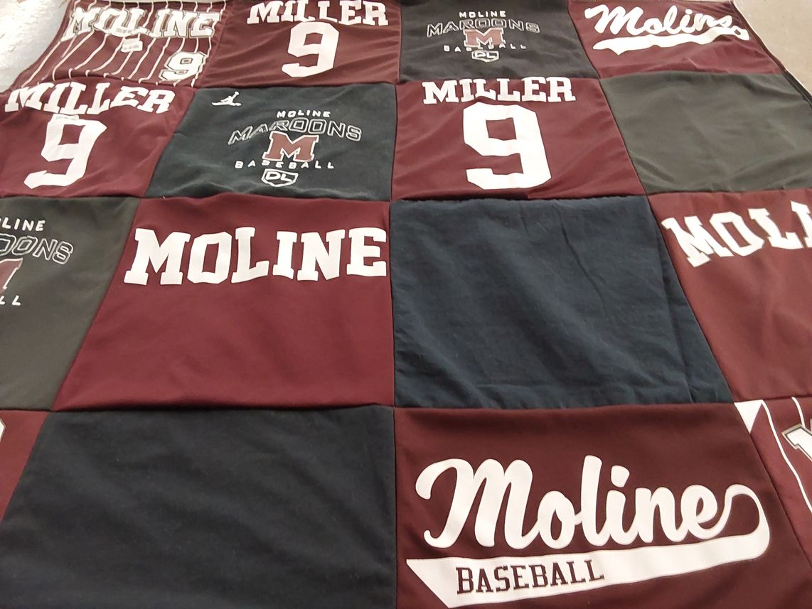 T-shirt quilt featuring moline maroons baseball by Christina from IL