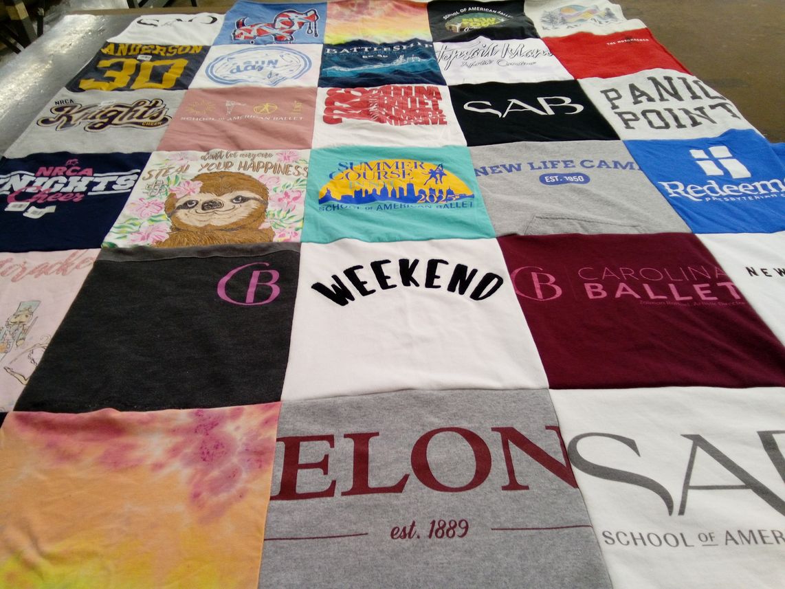 T-shirt quilt from elon university, carolina ballet school of american dance by Claire from NC