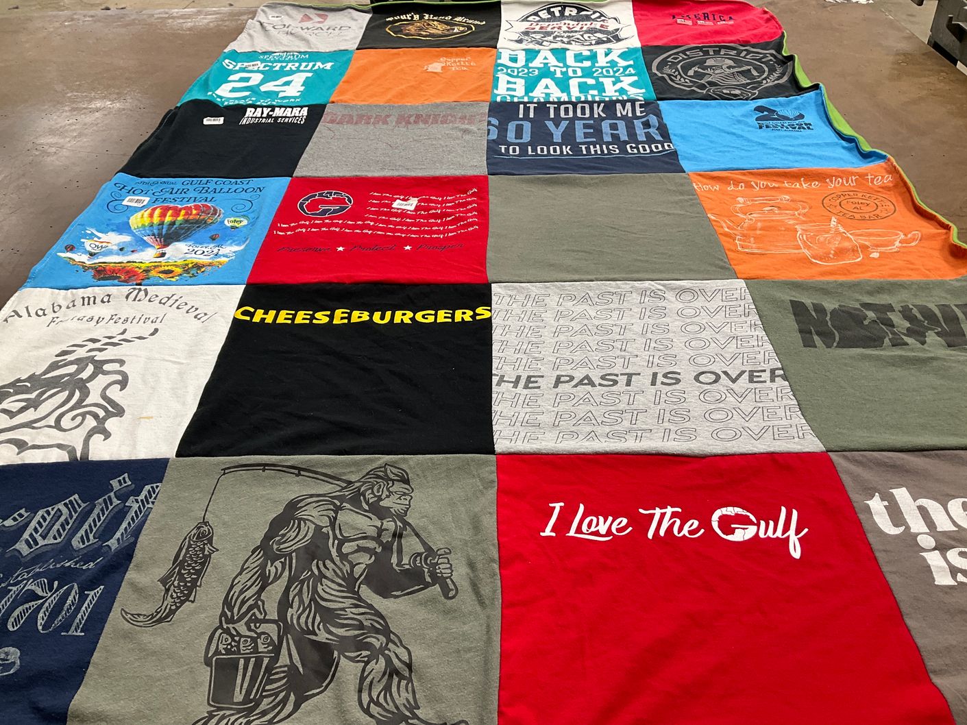 T-shirt quilt with festivals, cooking themes by Robin from AL