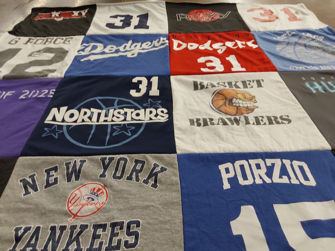 T-shirt quilt featuring los angeles dodgers, new york yankees by Carrie from CA