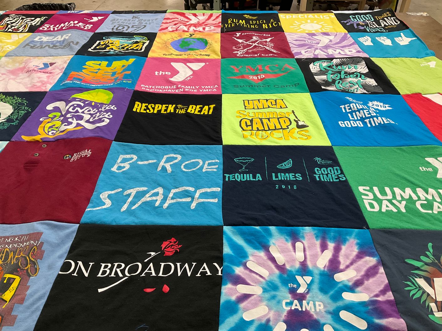 T-shirt quilt with camping, youth activities themes by Jerry from NY