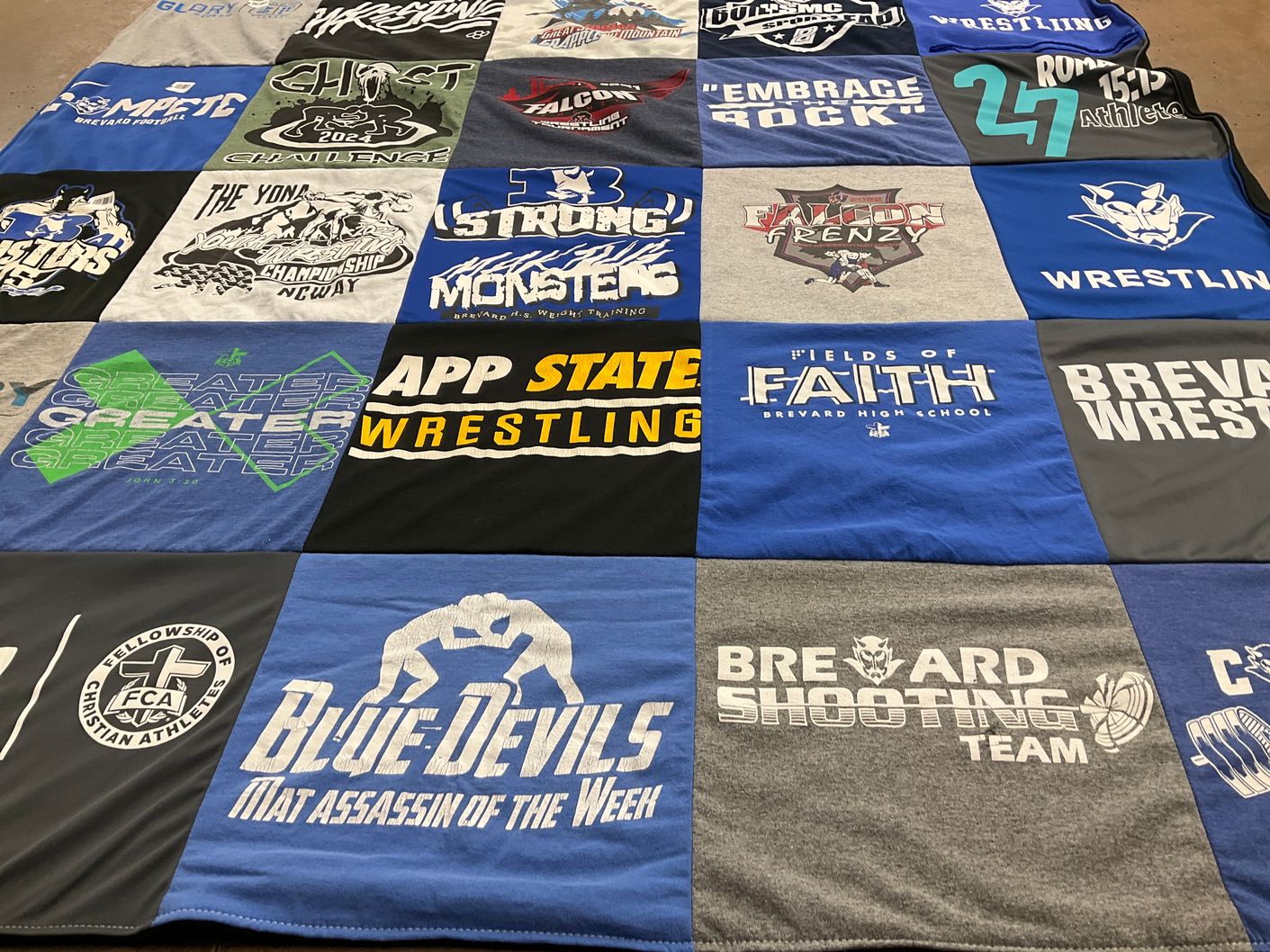 T-shirt quilt featuring brevard wrestling team, blue devils wrestling team by Carrie from NC