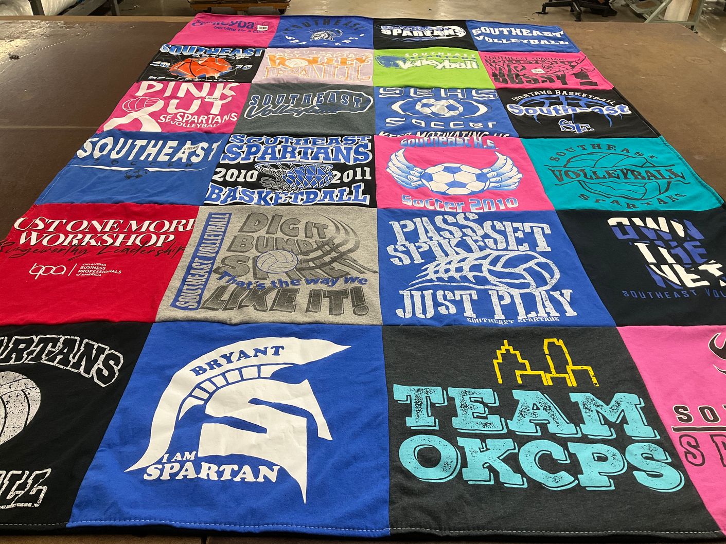 T-shirt quilt featuring southeast spartans by VALERIE from OK