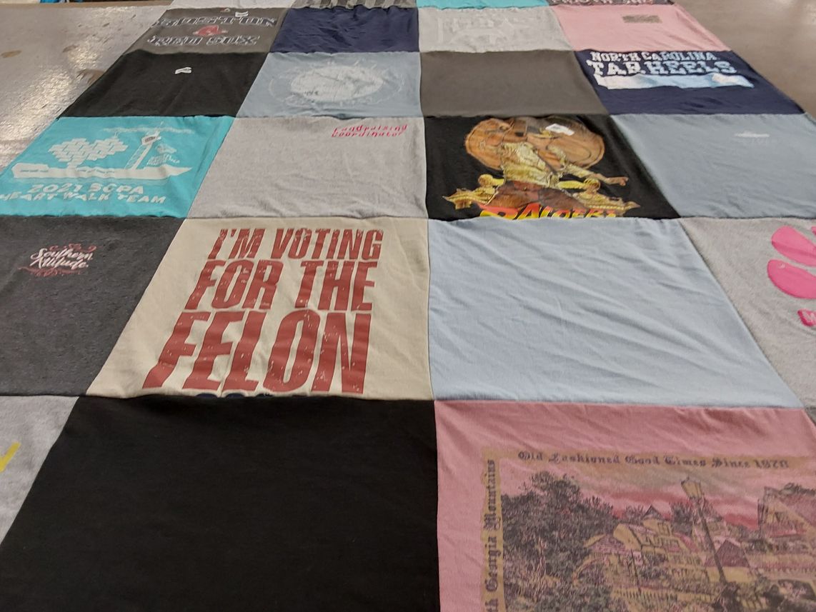 T-shirt quilt with politics, farming themes by Tina from SC