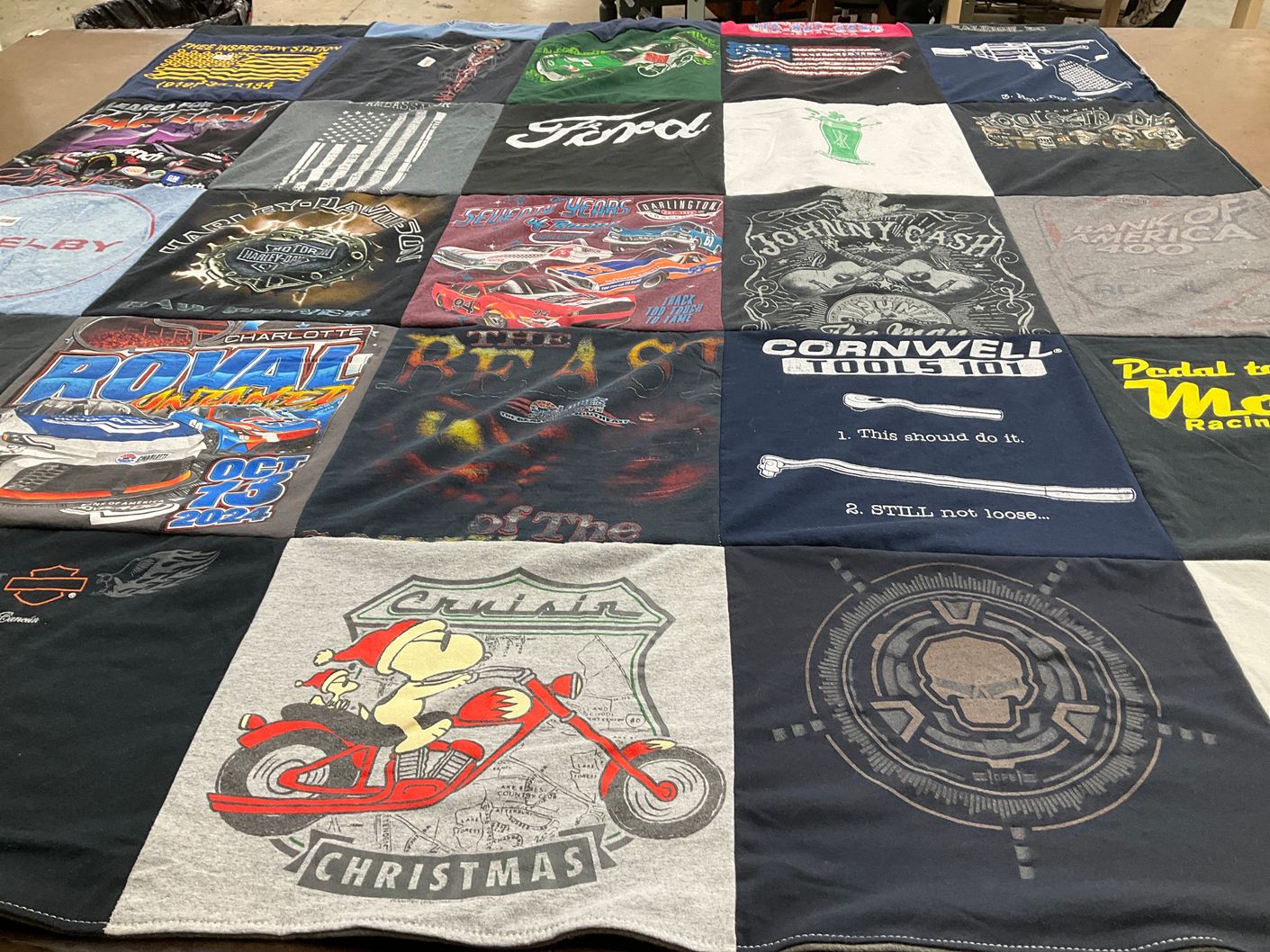 T-shirt quilt with motorcycles, racing themes by Denise from NC