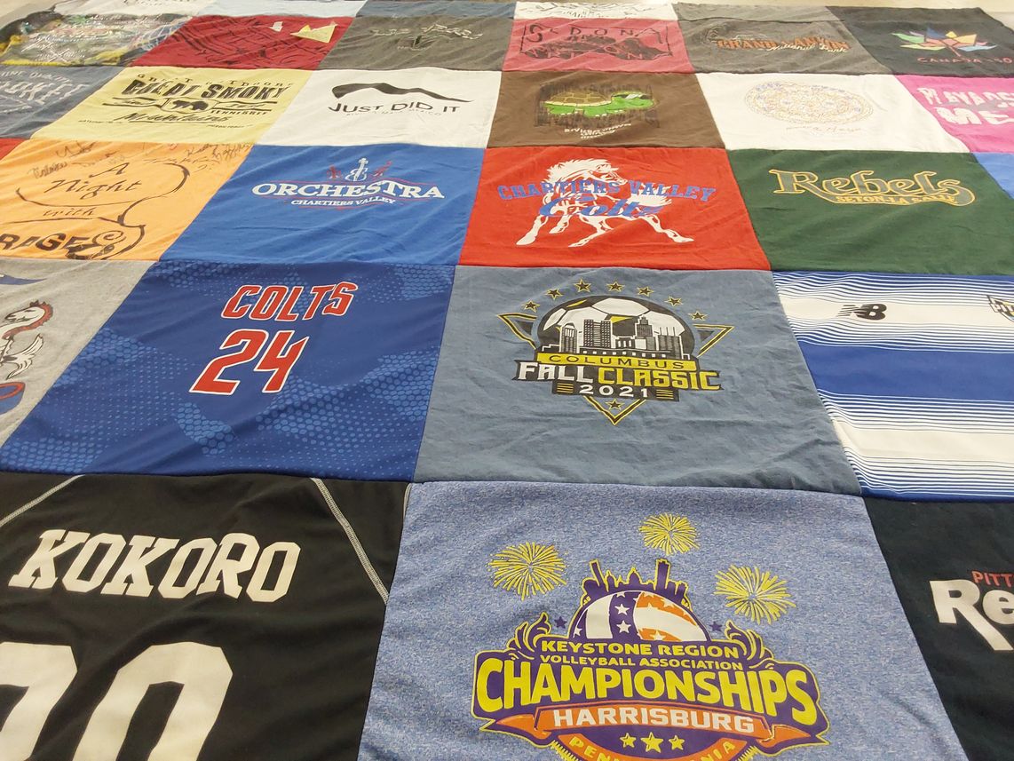 T-shirt quilt featuring chartiers valley high school colts by Amy from PA