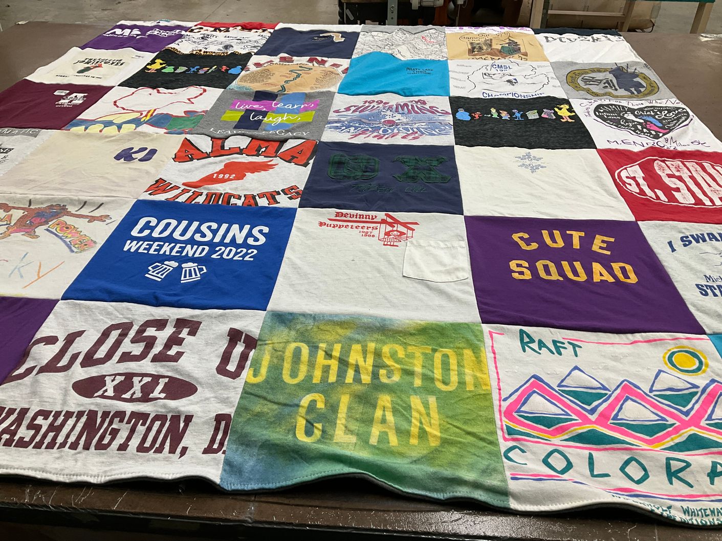 T-shirt quilt with family gatherings, crafting themes by Rebecca from MI