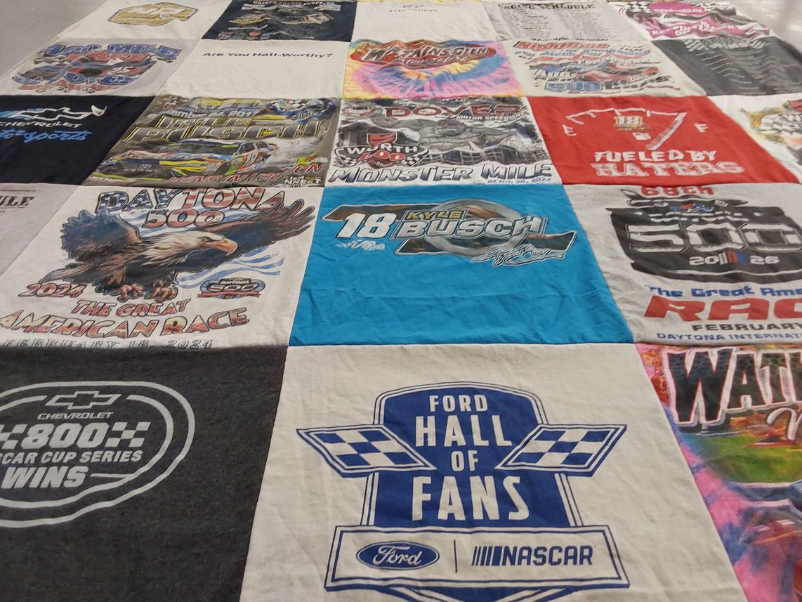 T-shirt quilt with nascar, racing themes by Barbara from NY